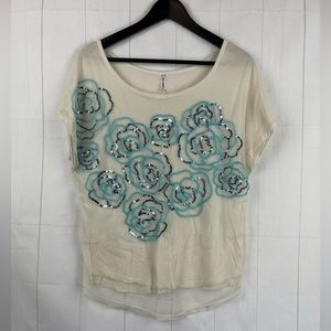 Free people tan sequin floral top size XS